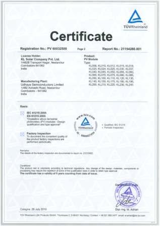 Product certification from TUV